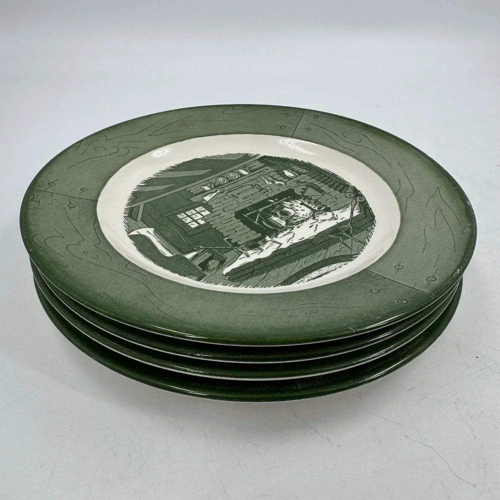 Vintage Colonial Homestead Green by‎ Royal (USA) Luncheon Plate 9 1/8
